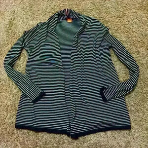 Joe Fresh Navy & White Striped Cardigan Size M, Casual Open Front Layering Piece